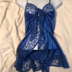 Royal blue satin and lace teddy